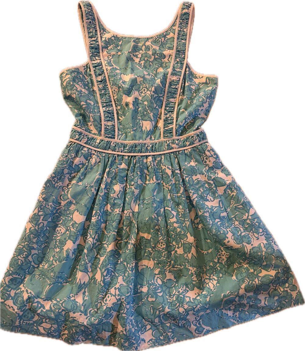 Lilly Pulitzer Sundress Size 2 Blue Green Floral Fit & Flare